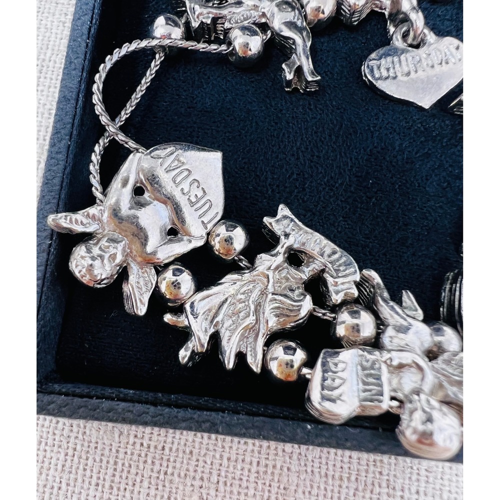 Vintage Silver Tone Days of the Week Cherub Angel Celestial Heart Charm Bracelet - Picture 4 of 11